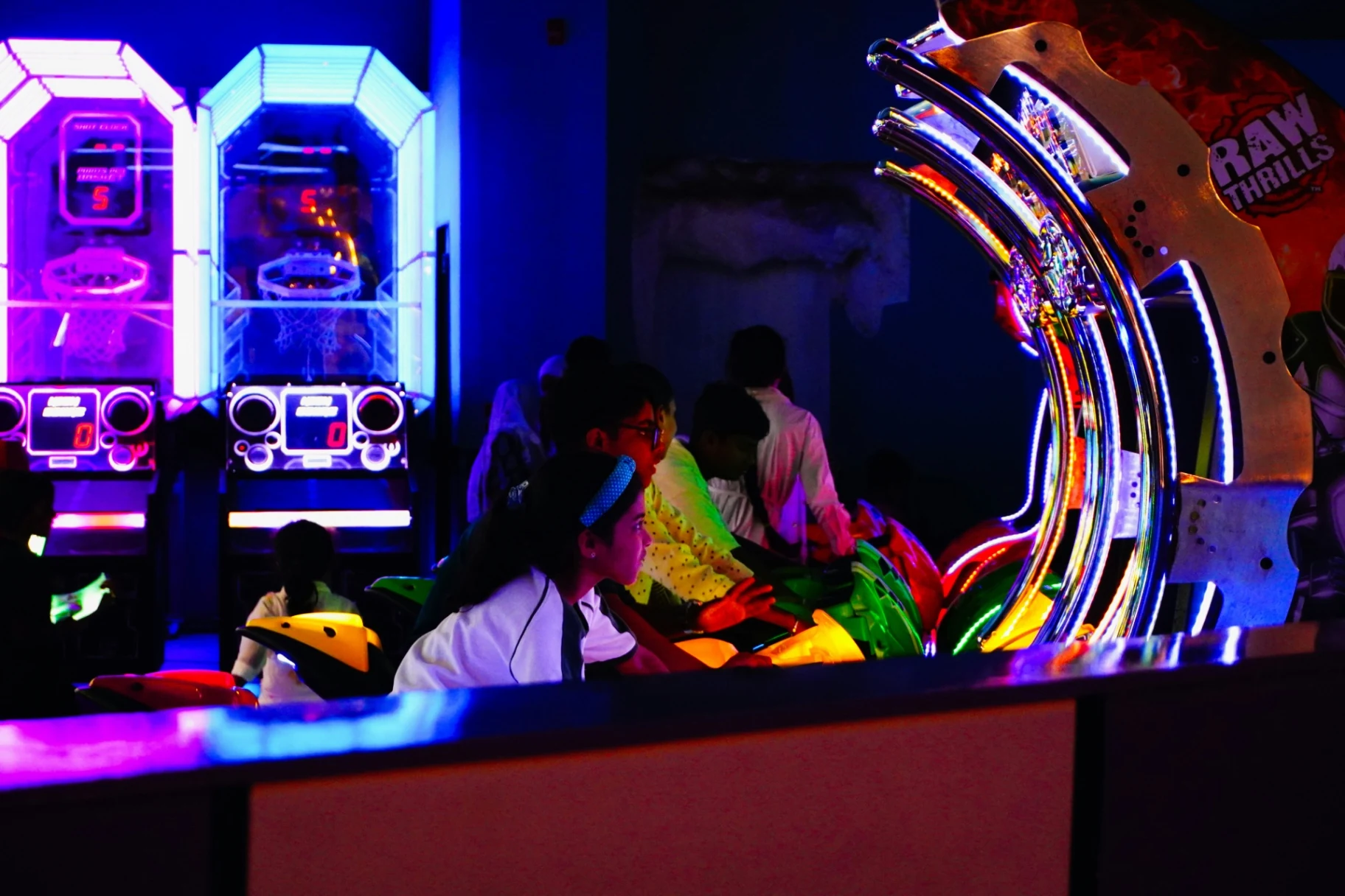 Colourful arcade games in a games venue